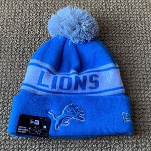 New Era Blue Detroit Lions Pom Beanie